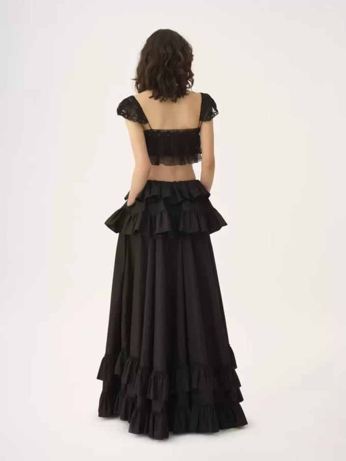 Ruffled bralette in silk mousseline & lace