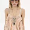 Ruffled camisole top in silk charmeuse & lace