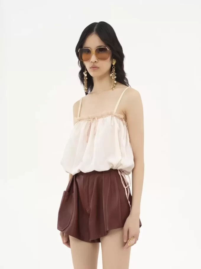 Ruffled camisole top in silk habotai