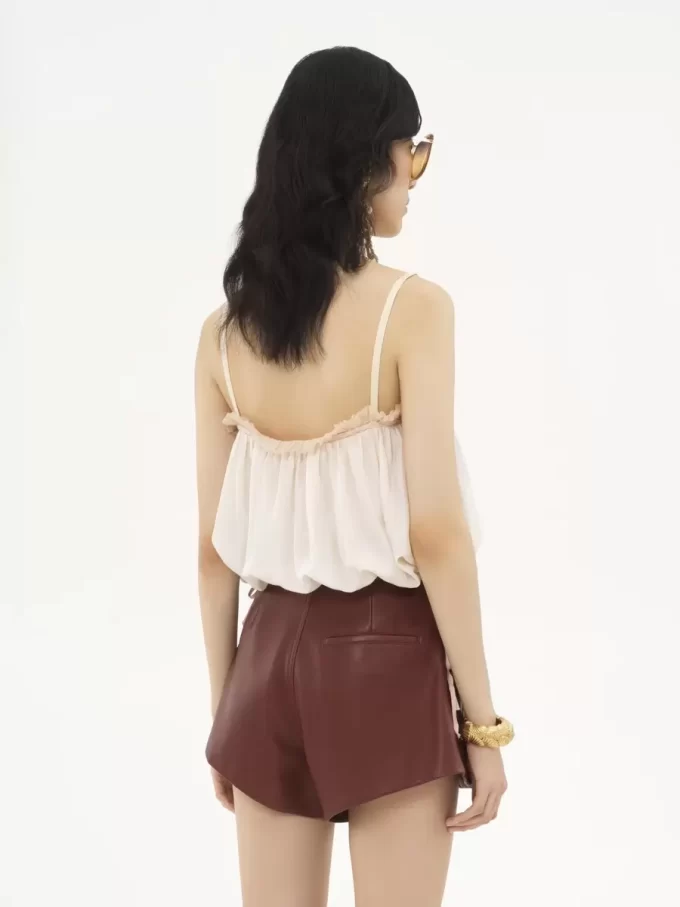 Ruffled camisole top in silk habotai