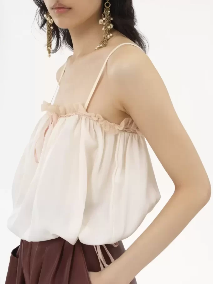 Ruffled camisole top in silk habotai