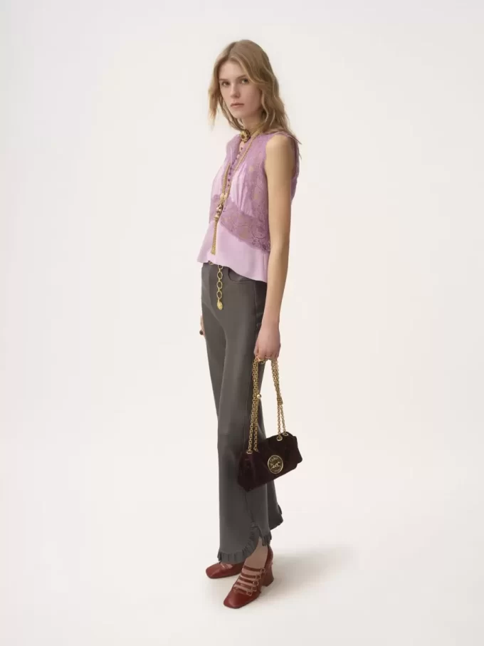 Ruffled flared pants in leather