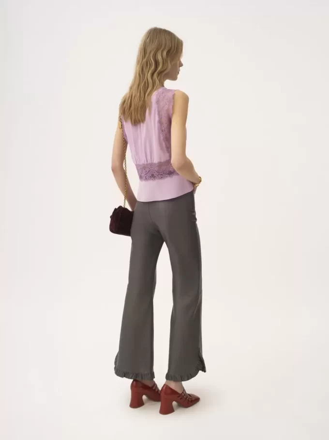 Ruffled flared pants in leather