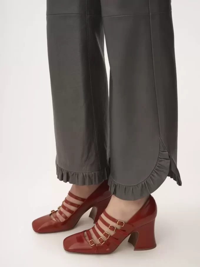 Ruffled flared pants in leather