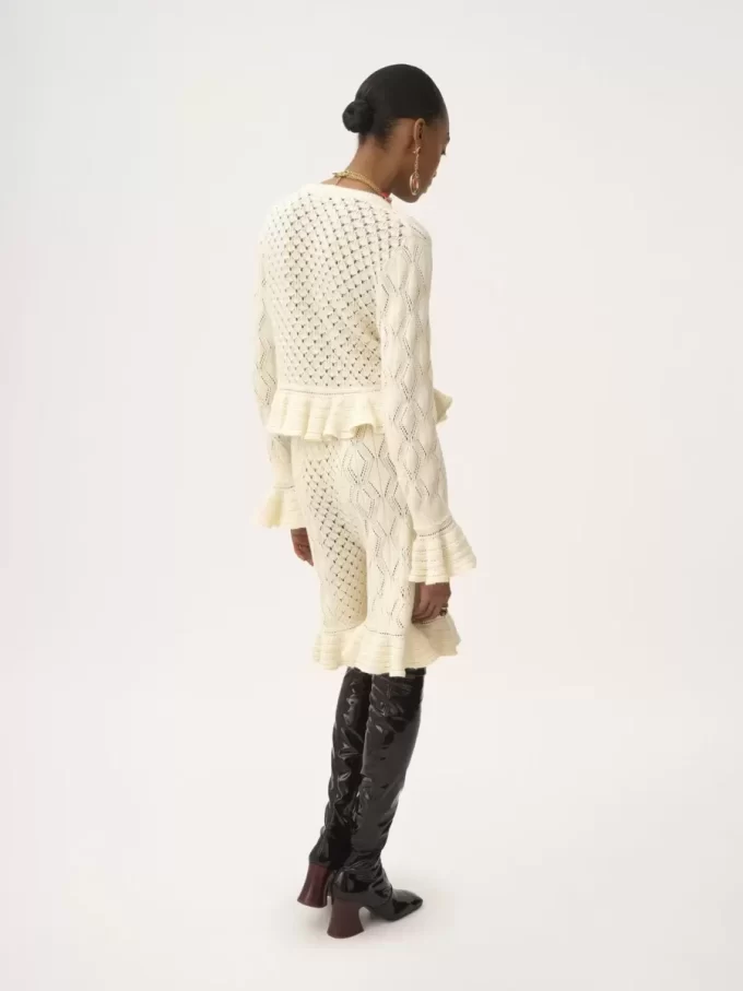 Ruffled logo cardigan in a silk, alpaca & cotton knit