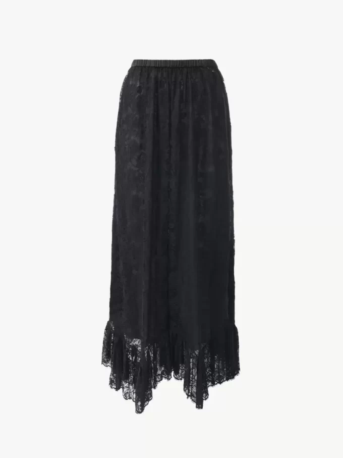 Ruffled midi skirt in floral lace jacquard