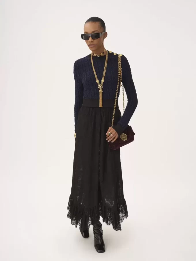 Ruffled midi skirt in floral lace jacquard