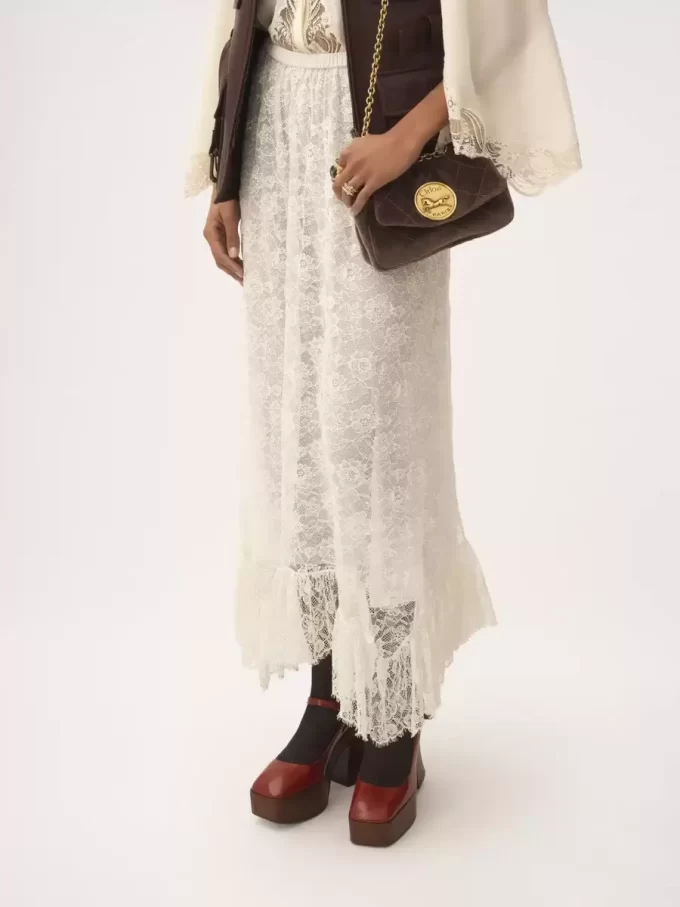 Ruffled midi skirt in floral lace jacquard