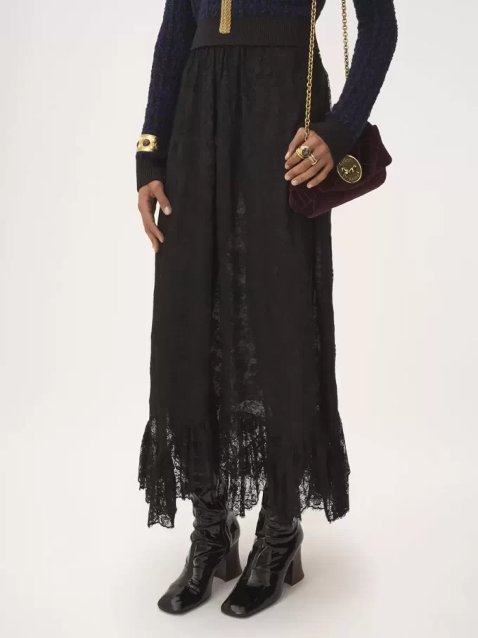 Ruffled midi skirt in floral lace jacquard