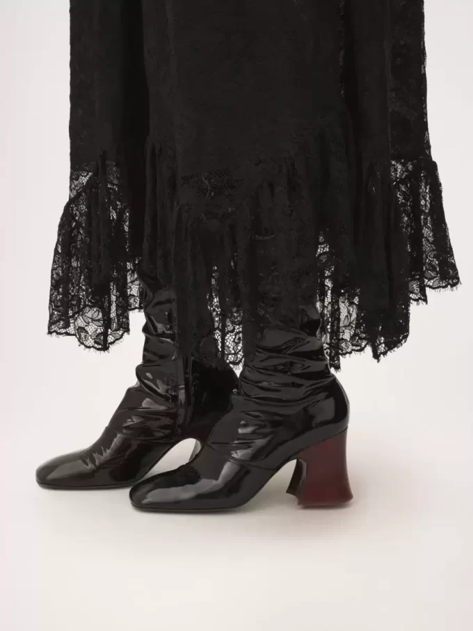 Ruffled midi skirt in floral lace jacquard