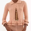 Fitted ruffled cardigan in crochet knit