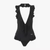 Ruffled V-neck one-piece swimsuit
