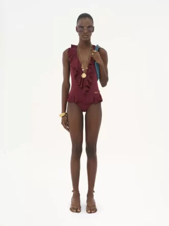Ruffled V-neck one-piece swimsuit