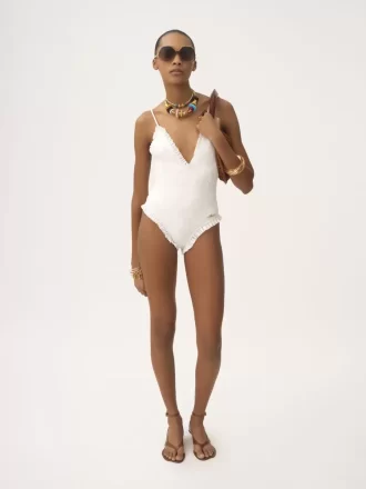 Ruffled V-neck one-piece swimsuit