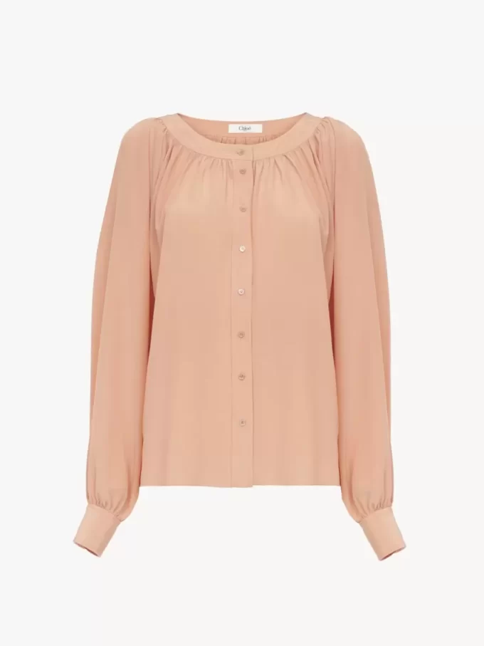 Scoop-neck blouse in crêpe de chine