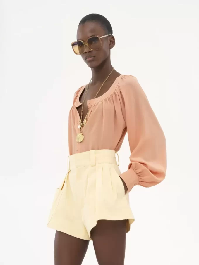 Scoop-neck blouse in crêpe de chine