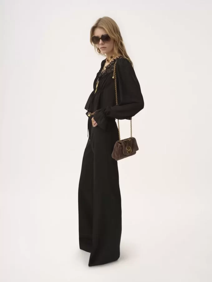 Scoop-neck cropped top in silk georgette & lace