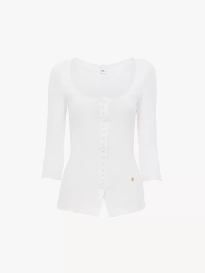 Scoop-neck fitted cardigan in cotton