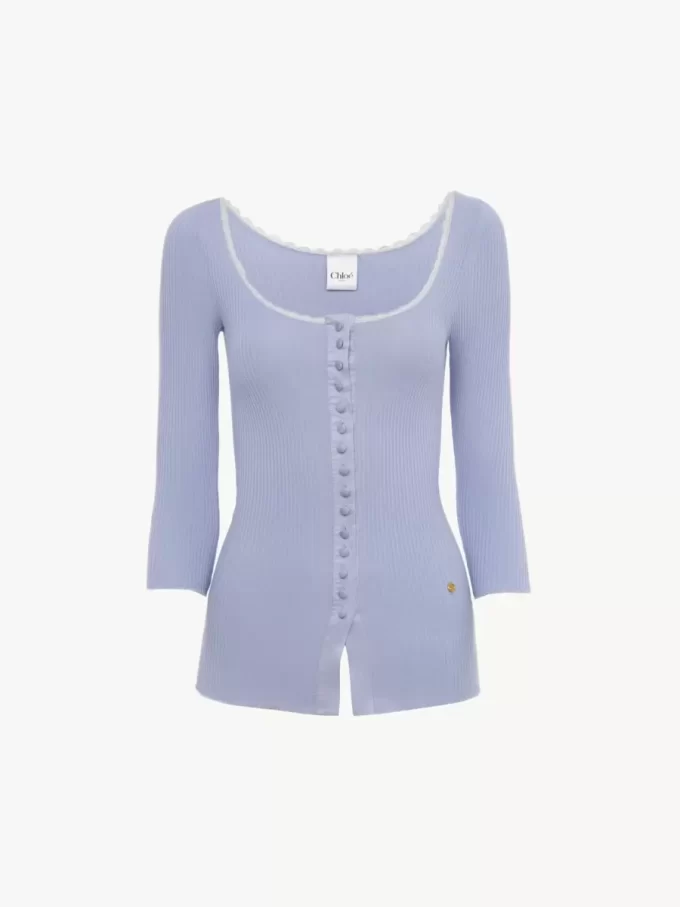 Scoop-neck fitted cardigan in cotton
