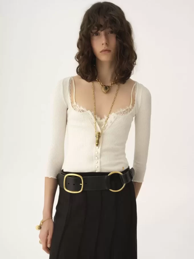 Scoop-neck fitted cardigan in cotton