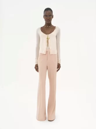 Scoop-neck fitted cardigan in superfine wool knit