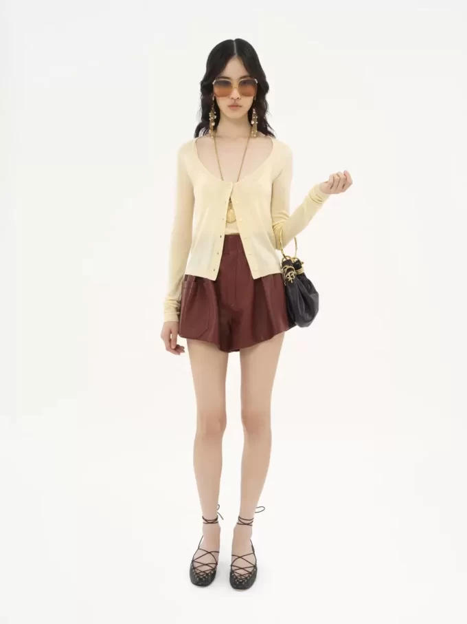 Scoop-neck fitted cardigan in superfine wool knit