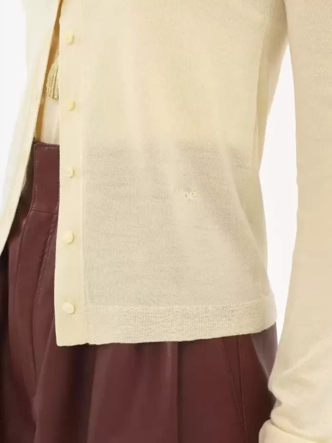 Scoop-neck fitted cardigan in superfine wool knit