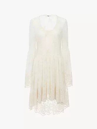 Scoop-neck mini dress in embroidered lace