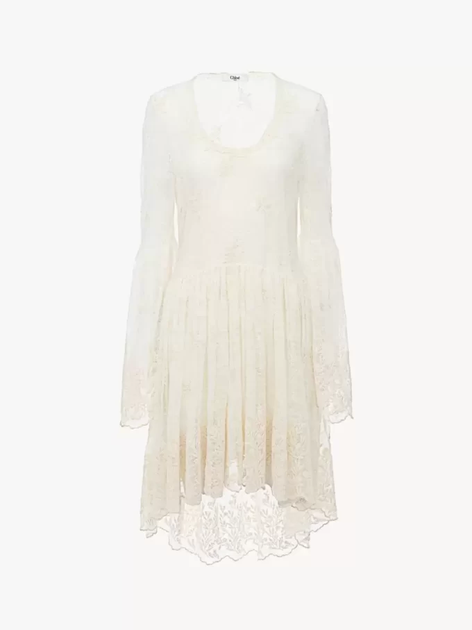 Scoop-neck mini dress in embroidered lace