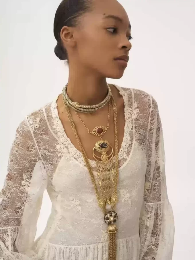 Scoop-neck mini dress in embroidered lace