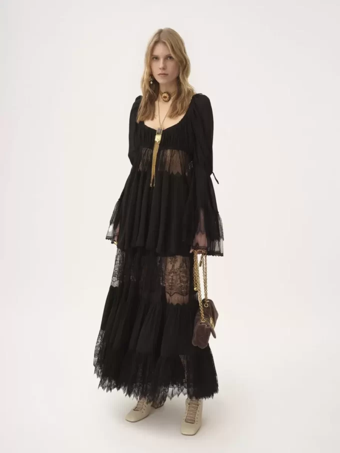 Scoop-neck puff-sleeve top in silk georgette & lace Scoop-neck puff-sleeve top in silk georgette & lace