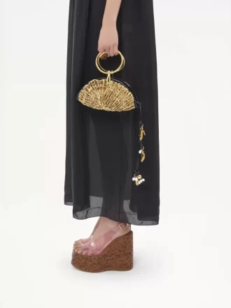 Sea Treasures Shell zipped clutch in soft leather & metal