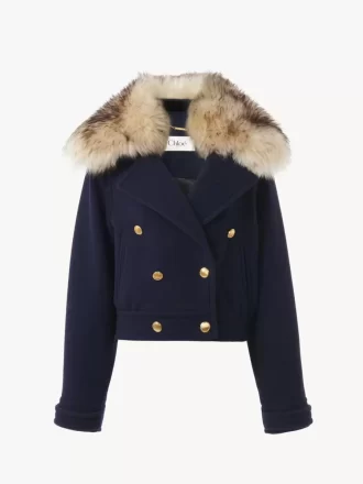 Short boxy double-breasted coat in wool