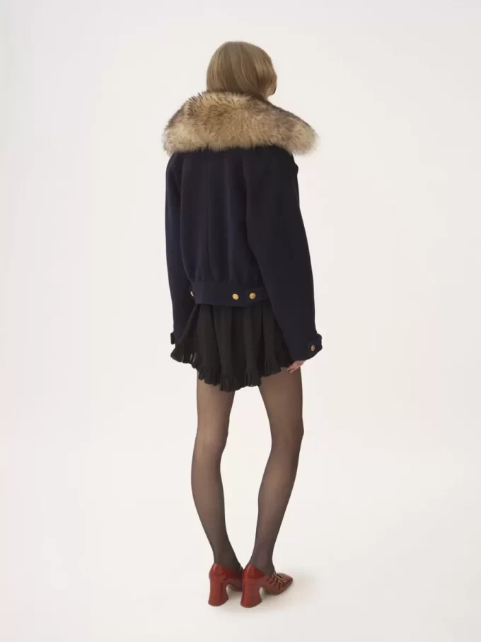 Short boxy double-breasted coat in wool