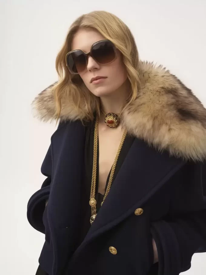 Short boxy double-breasted coat in wool