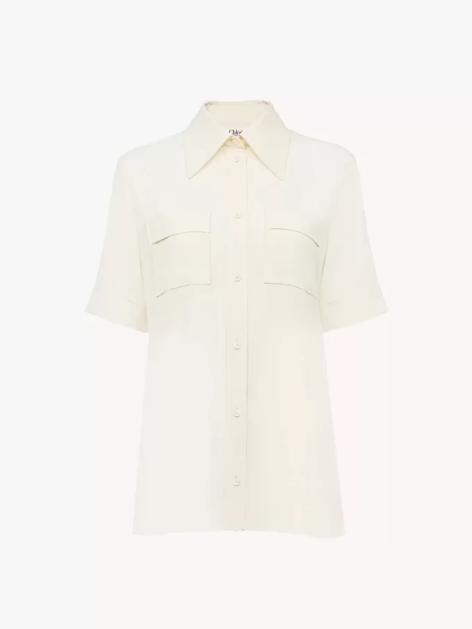 Short-sleeve blouse in crêpe de chine