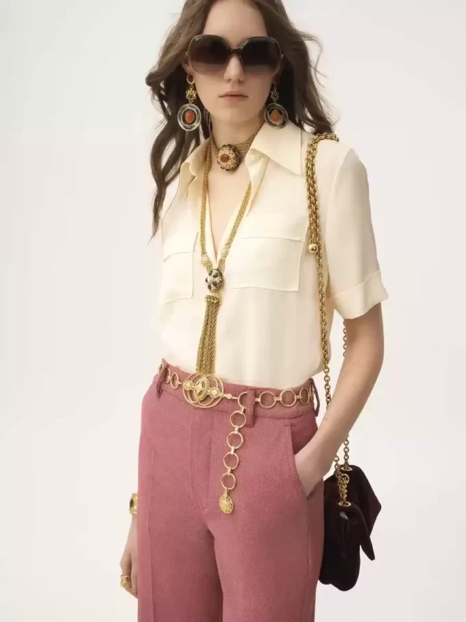 Short-sleeve blouse in crêpe de chine