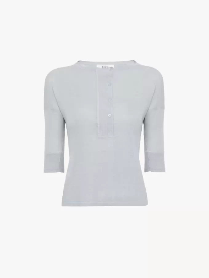 Short-sleeve Henley shirt in linen & silk knit