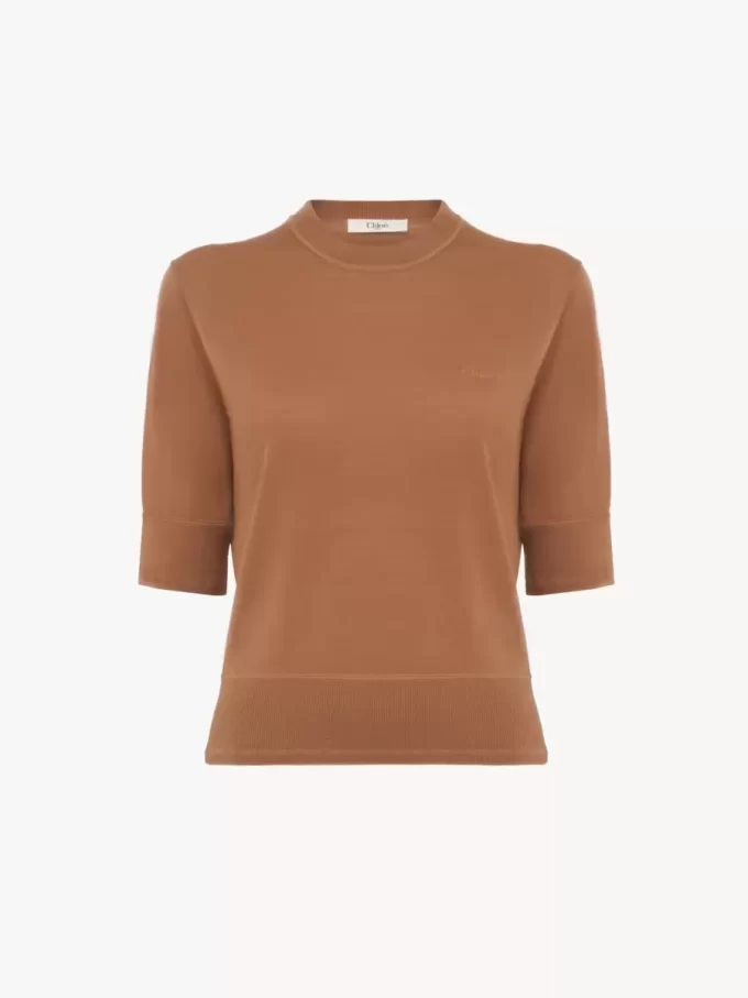 Short-sleeve logo sweater in a fine merino wool knit