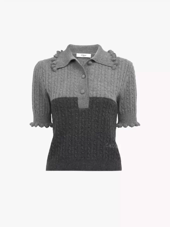 Short-sleeve polo sweater in a wool & cashmere knit