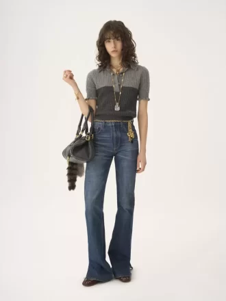 Short-sleeve polo sweater in a wool & cashmere knit