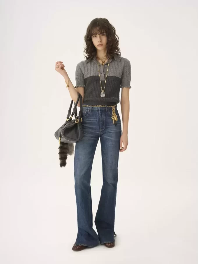 Short-sleeve polo sweater in a wool & cashmere knit