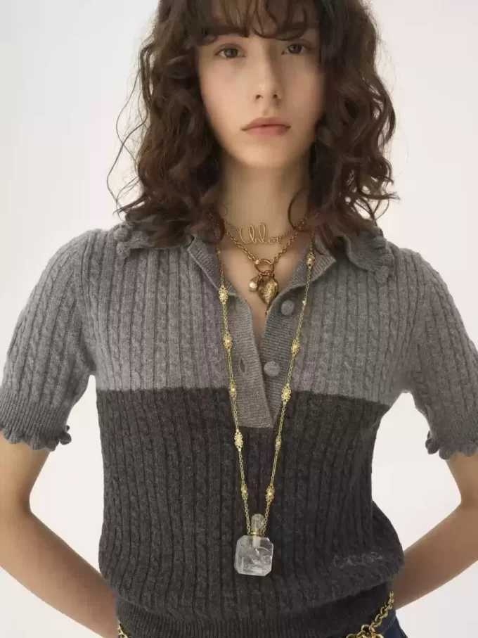 Short-sleeve polo sweater in a wool & cashmere knit