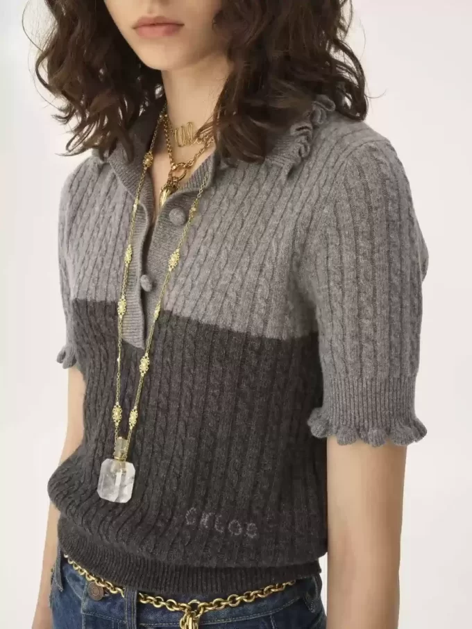 Short-sleeve polo sweater in a wool & cashmere knit