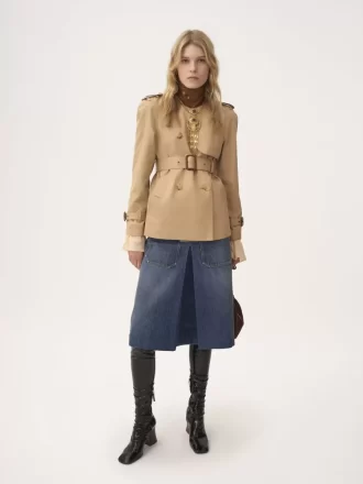 Short trench coat in cotton gabardine