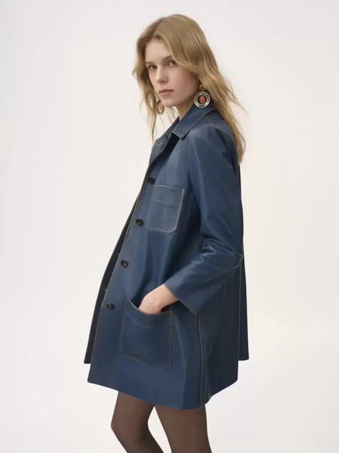 Single-breasted coat in leather