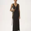 Sleeveless column dress in silk jacquard & lace