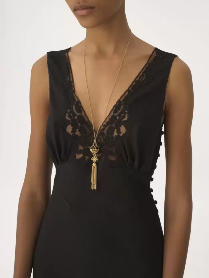 Sleeveless column dress in silk jacquard & lace