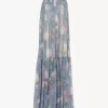 Sleeveless long dress in silk mousseline