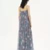 Sleeveless long dress in silk mousseline